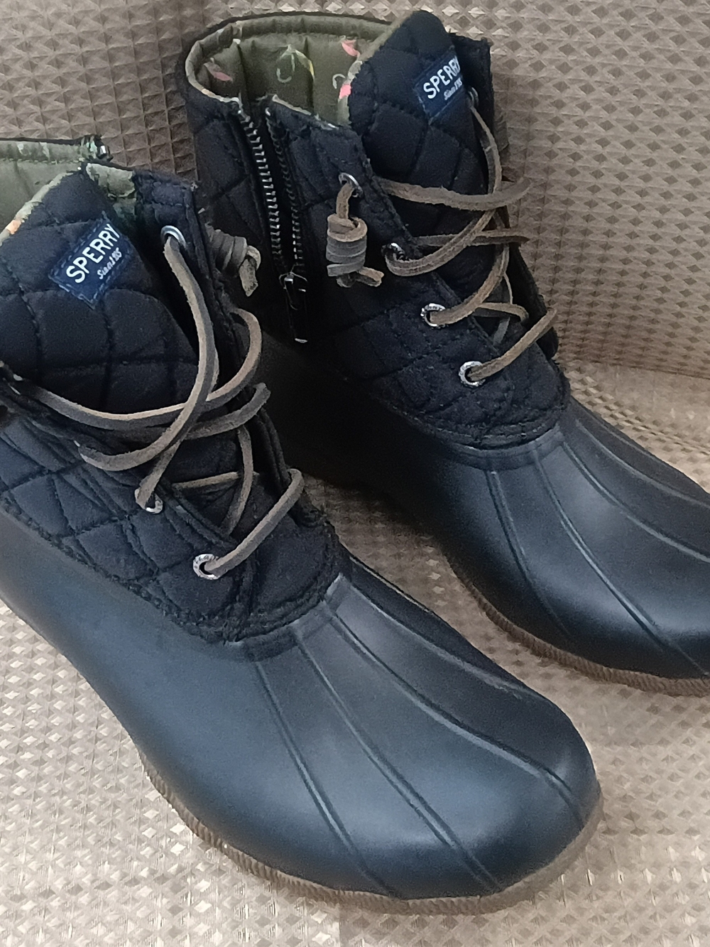 Sperry Black Quilted Duck Boots - Women's Waterproof Ankle Boots